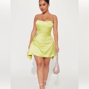 Sweet Lover Satin Mini Dress - Chartreuse